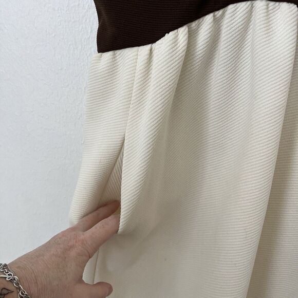 Vintage 60s Sears Fashion Board cream brown mod ribbed dress groovy XS/S - Picture 4 of 5